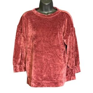 Garnet Hill Moonrise Velour Pullover Top Women Size S Red Wine 3/4 Sleeve Boxy